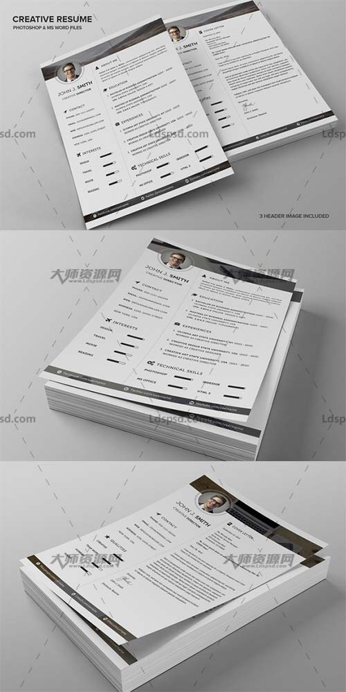 Creative Resume CV,个人简历模板(INDD/DOCX/PSD)